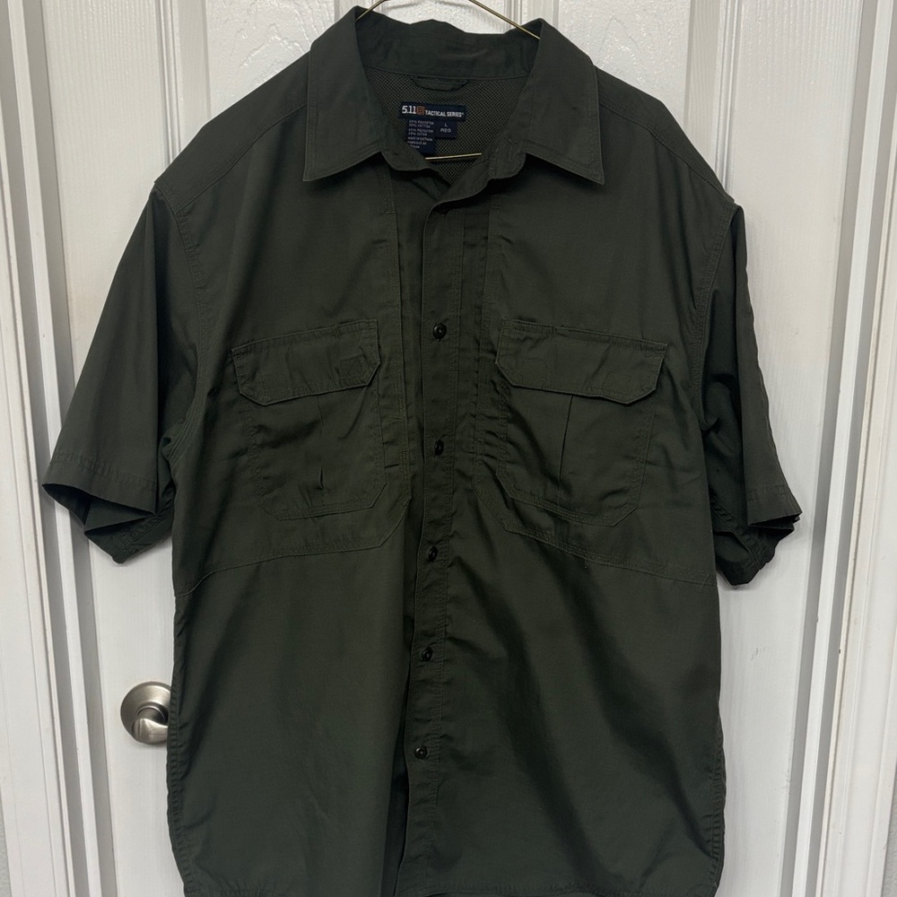 5.11 Tactical Shirt Mens Olive Green Button Down Short Sleeve large